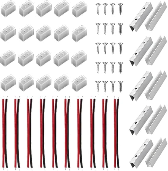LED Neon Şerit Işık Aksesuarları Seti, 10 Montaj Klipsi, 10 Tel, 20 Uç Kapağı, 6x12mm Silikon Şerit Aydınlatma için 20 Vida DIY için Çoğu Parça Sağlar