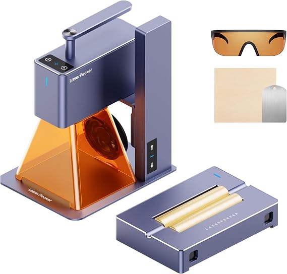 LaserPecker 2 Laser Engraver, Portable Laser Engraving Machine, 5W 450nm Blue diode Laser for 100+ Materials Wood Leather Acrylic etc (Pro Bundle with Versatile Electric Roller and Goggles)