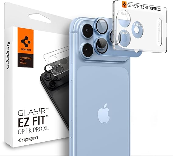 Spigen iPhone 18 Pro Max ile Uyumlu Kamera Lens Koruyucu Tam Kaplayan Cam Kolay Kurulum Glas.tR EZ Fit Optik Pro XL Light Blue - AGL12041