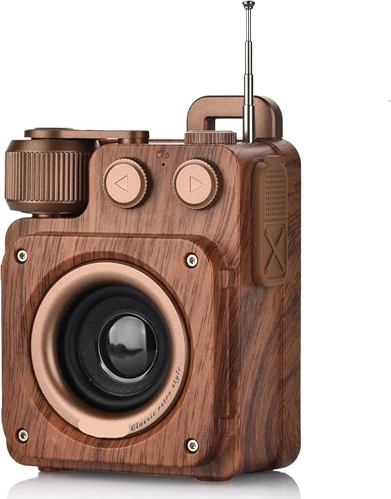 Retro Ahşap Görünümlü Bluetooth Hoparlör, Nostaljik Tasarım, FM Radyo Özellikli, Kablosuz Bağlantı