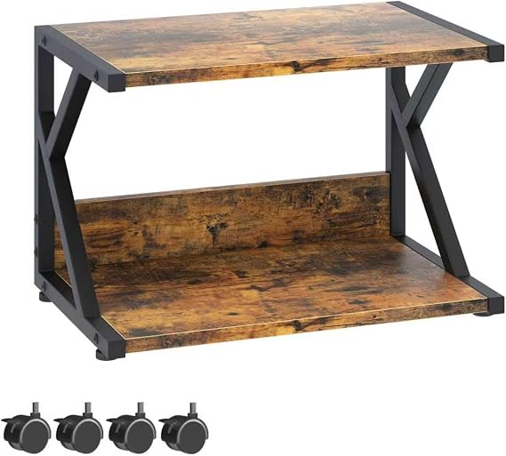 Garden 4 you Desktop Printer Stand,2 Tier Under Desk Printer Trolley, Multi-Purpose Printer Cart Organizer,Wooden Storage Shelf with 4 Wheels for Folders,Books,for Fax Machine, Scanner (brown)