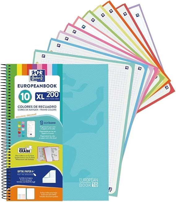 Oxford Notebook A4+, Europeanbook 10, Extra Cover, 5 x 5 Squares, 200 Sheets, Ice Mint