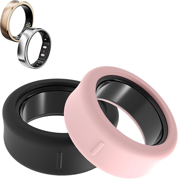 RingConn Gen 3 ケースカバー シリコンリングプロテクターカバー 傷防止バンパーケース スマートフィットネストラッカー用 超薄型保護スリーブ ゴムフィット ブラック+ピンク