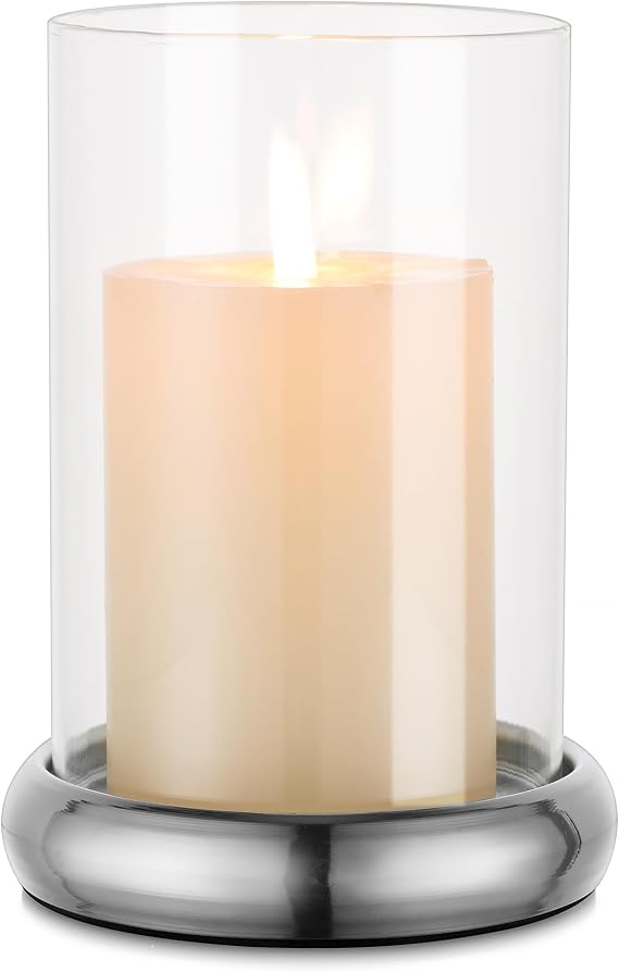 Glass Hurricane Candle Holder: Silver Pillar Candle Holders