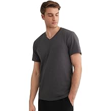 V-Neck Stretch Gray Basic T-Shirt Fitted/Body Seated Cut 061748-24398