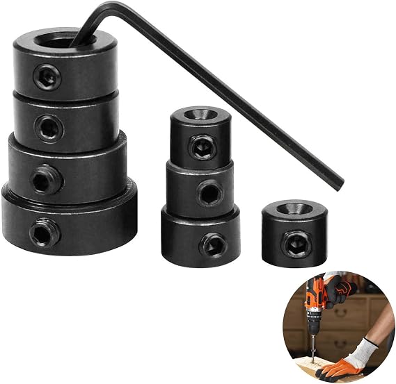 9 PCS Drill Bit Depth Stop Collar Ring Positioner Locator, 3/4/5/6/8/10/12/16mm Precision Woodworking Positioning Depth Limiter, Universal Heavy Duty Spacing Ring Accessories Set with Hexagon Wrench