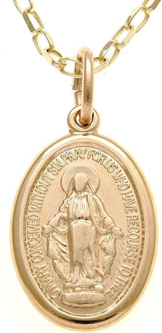 Alexander Castle 9ct Gold Miraculous Medal - 16mm with 18" Gold Necklace & Jewellery Gift Box