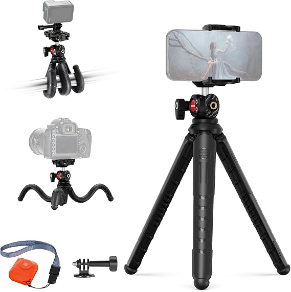 NEEWER Flexible Tripod, Wiggly Tripod, Mini Tripod, Smartphone Tripod, Desktop Tripod with Remote Control/Hidden Smartphone Holder/Universal Action Camera Adapter for Vlog Shooting/Selfie/Live
