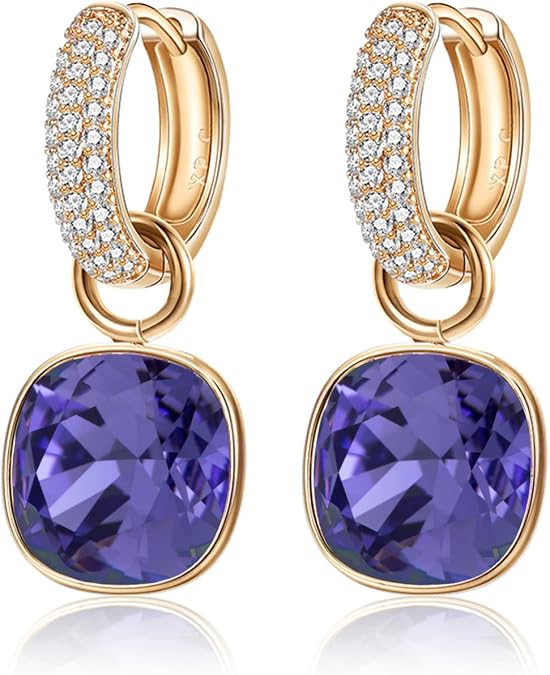 Xuping フープイヤリング 女性用 トレンディ ダングル クリスタル ハギー 14k 金メッキ キュービックジルコニア 低刺激性 イヤリング ジュエリー アメジスト、キュービックジルコニア、クリスタル, キュービックジルコニア, クリスタル