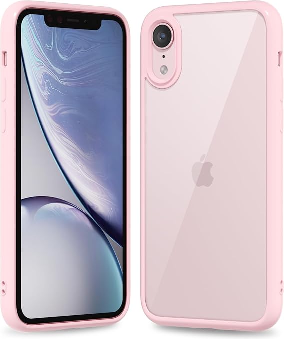oakxco Thin Slim Clear case for iPhone XR, Transparent Hybrid Hard Shell Plastic & Soft Silicone Rubber Bumper, Non-Yellow Acrylic Protective Lightweight Cover for Women, Light Pink