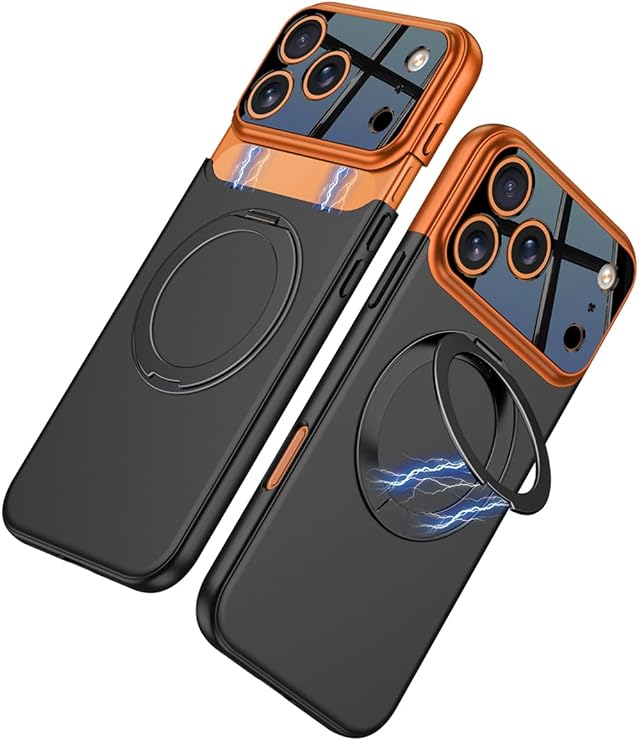 CONSTRAIN Apple iPhone 18 Pro Max ve iPhone 17 Pro Max İçin Halka Standlı Çift Parçalı Kamera Kapaklı MagSafe İle Uyumlu Telefon Kılıfı Arka Kapak - Turuncu