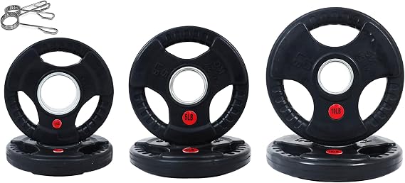 Fitvids Olympic 2" Cast Iron Plate Weight Plates for Strength Training and Weightlifting, Rubber Coated Style, 35 lb Set