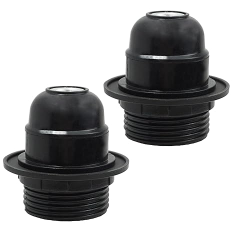 2Pcs E27 Lamp Holder, Black Lamp Holder with Shade Ring