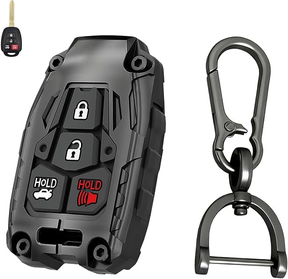 4ボタンキーシェル交換用ケース トヨタ カムリ / カローラ / Rav4 ハイランダー用 ブラック キーチェーンと取り付けツール付き