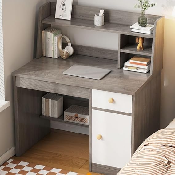 Study Desk, Study Desk Set, 80cm Width, with Storage, Drawer & Top Shelf, Computer Desk, Wooden, Simple Design, for Children, for Study, for Children's Room, for Home Use, for Work, for