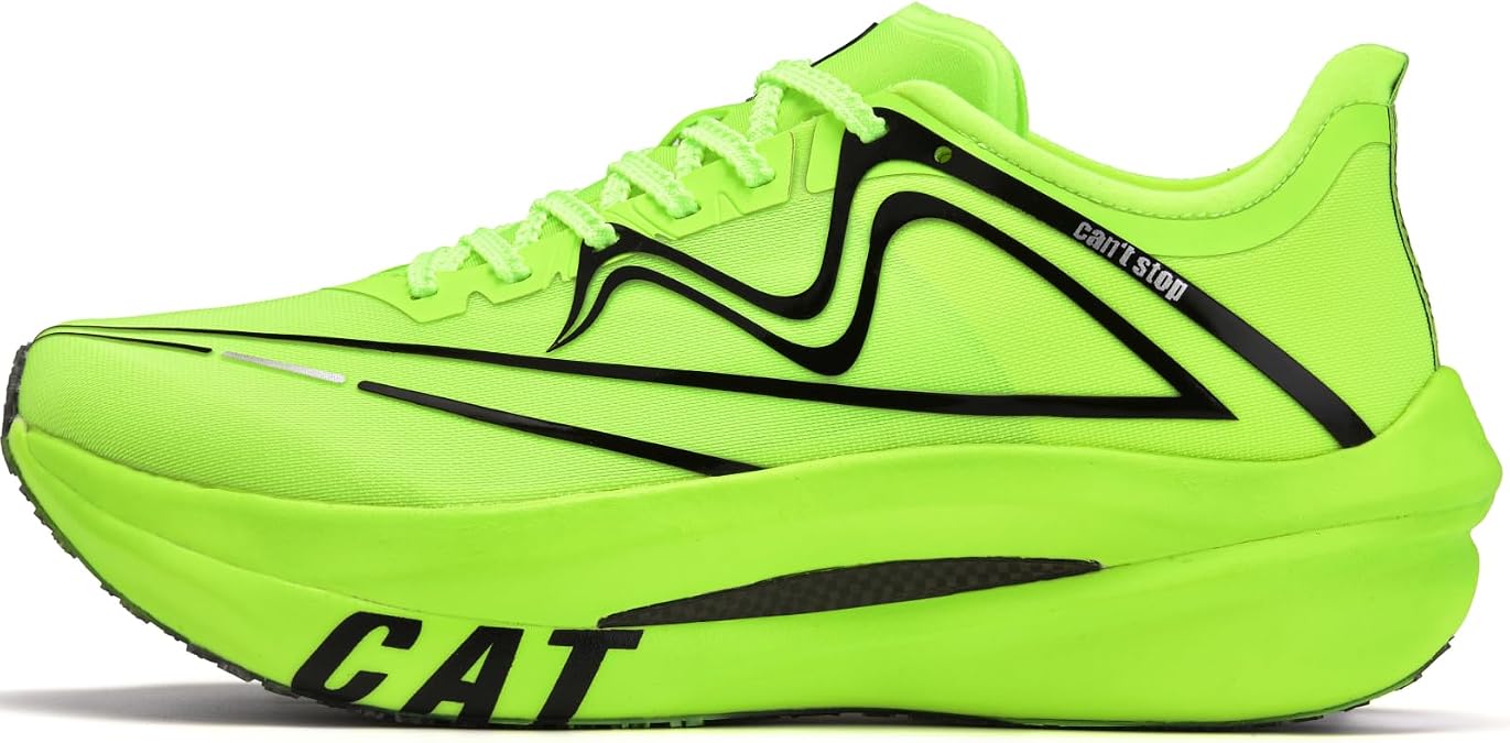 Men's Marathon Running Shoes Dual Carbon Plates & Dual Midsole Women's Fashion Workout Shoes, White/Lemon Yellow/Green, 7 UK