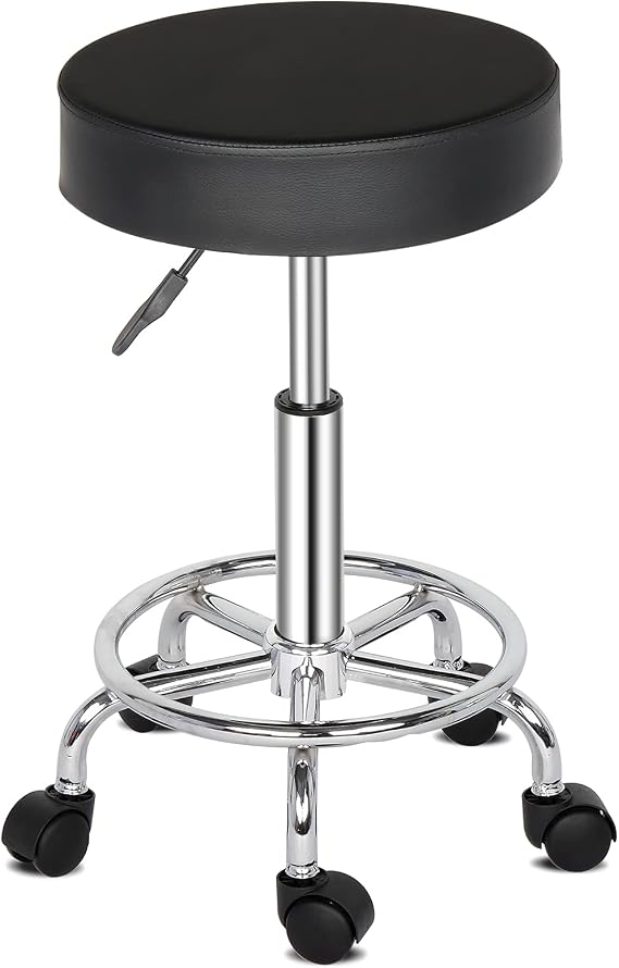 Round Bar Stool, Rotation Adjustable Height Bar Stools 360° Swivel PU Leather Armless Spa Chair