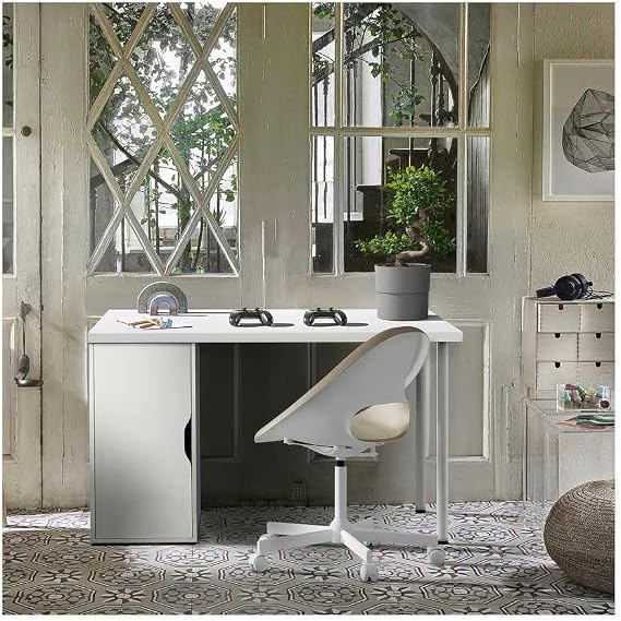 LAGKAPTEN ALEX Computer Desk 120x60 cm with Storage Unit, Legs & LOBERGET MALSKÄR Swivel Chair Home Office Workstation Study Writing Table Desk Set (white)