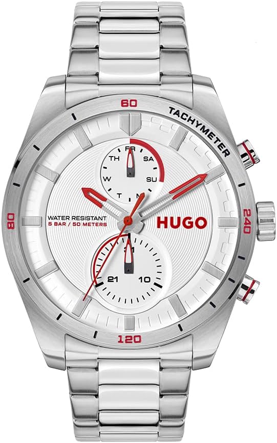 HUGO Analogue Multifunction Quartz Watch for men #FAST Collection with Stainless Steel and Leather strap
