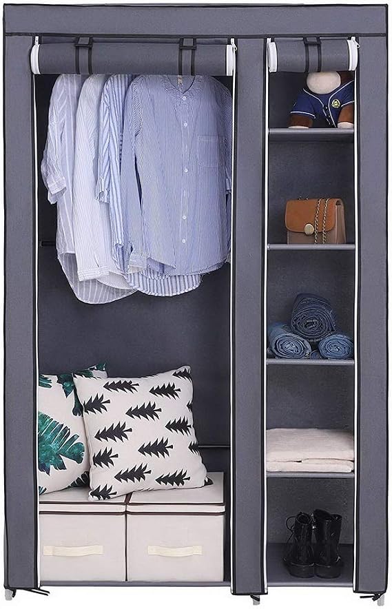 Fabric Wardrobe, Foldable Closets Clothes Storage Organiser, Non-Woven Fabric, for Bedroom Dressing Room, Grey