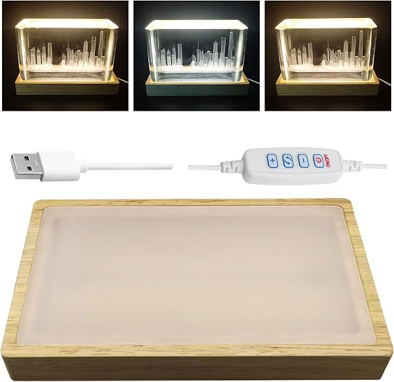 Adjustable Crystal Light Display Base for Art Glass 5.9 inch, USB Powered Wood Rectangle LED Display Base Stand Pedestal for Crystal, Centerpieces,Trophies,Figurines (1 Pack)