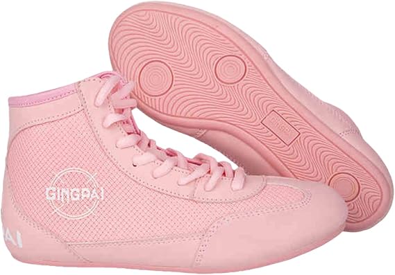 High Top Boxing Shoes,Wrestling Boxing Shoes,Wear-Resistant Wrestling Shoes,Fighting Shoes,Boxers Trainers Fight Footwear,Lightweight,Non-Slip,for Boxing,Wrestling,Martial Arts Pink