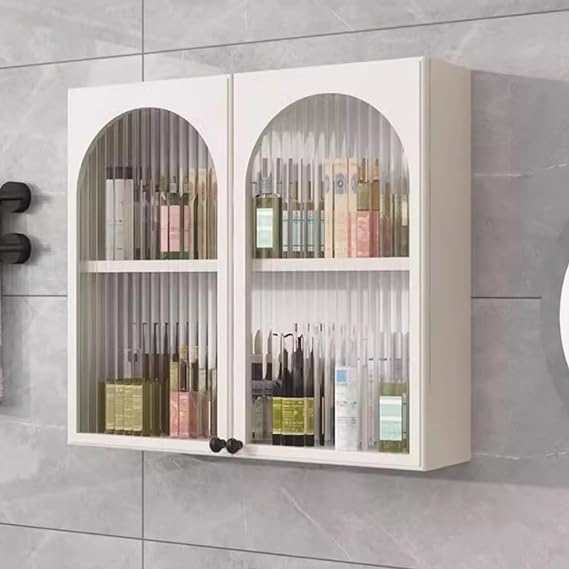 Generisch Masif ahşaptan duvara monte cam dolap - Kozmetik ve parfüm için tuvalet üzerinde saklama. Şık, şeffaf kapı. Oturma odası ve banyo için idealdir.