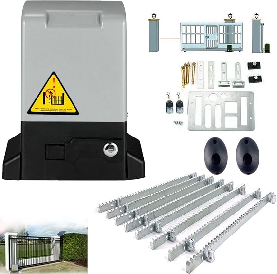 Automatic Sliding Gate Opener Kit 550W Heavy Duty Electric Gate Operator for Gate Up to 1200 kg, Security Gate Operator with with Infrared Sensor Remote Control & 8pcs Racks