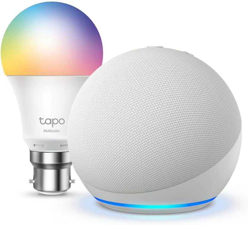 Echo Dot (5th generation) | Glacier White + Tapo L530BA Smart Light Bulb (B22), Works with Alexa - Smart Home Starter Kit, with Alexa+ Early Access