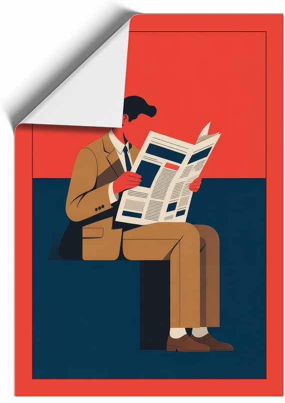The Newspaper Reader Retro Unframed Wall Art Print A2 (59.4×42cm), Wall Decor for Living Room, Bedroom, Office & Home, Art Gift