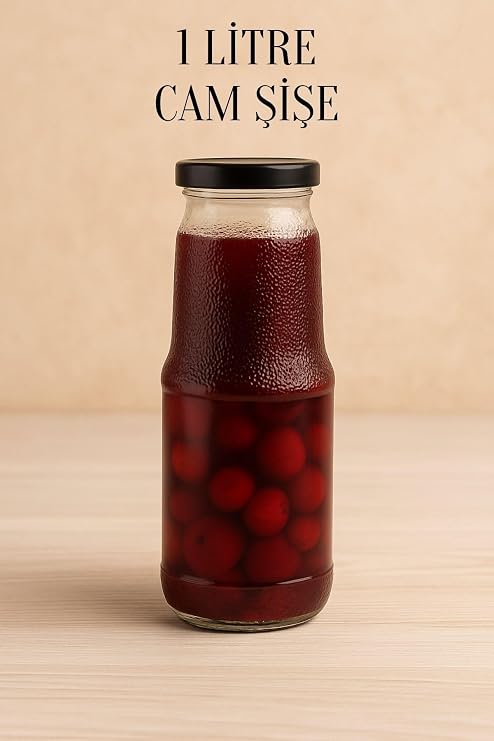 1 Litre Şeffaf Sürahi Süt, Ayran, Su, Limonata, Meşrubat Şişesi Metal Siyah Kapaklı Cam Şişe 1000ml