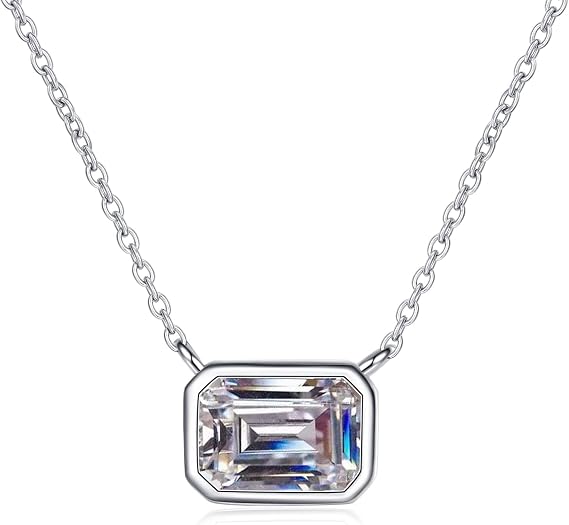 Accessories 1 D Color Emerald cut Moissanite Pendant Necklaces for Women 925 Sterling Silver Plated Necklace Valentine's Day Birthday thing