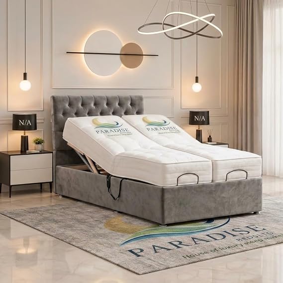 Dual Electric Adjustable Mobility Bed with Hand Control – UK Made, Includes Pocket Sprung Mattress – Available in 5FT King Size & 6FT Super King Size (Grey, 5FT King Size)