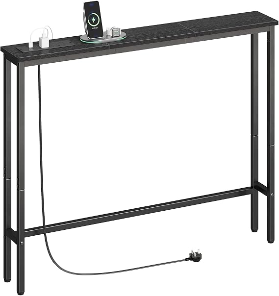 ELYKEN 15cm Narrow Console Table behind Sofa with Power Outlet 100cm Long