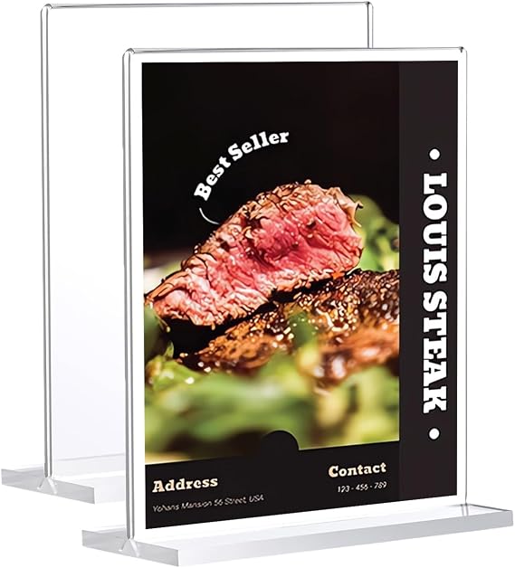 Pack of 2 Acrylic Stands A4 Transparent T-shape Table Stand A4 Display Stand for Price Tags Poster Menu Card