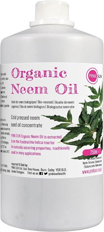 PINK SUN Pure Organic Neem Oil 250ml Cold Pressed Unrefined Virgin Concentrate - Natural for Plants and Pets Horses Dogs Skin and Hair Care