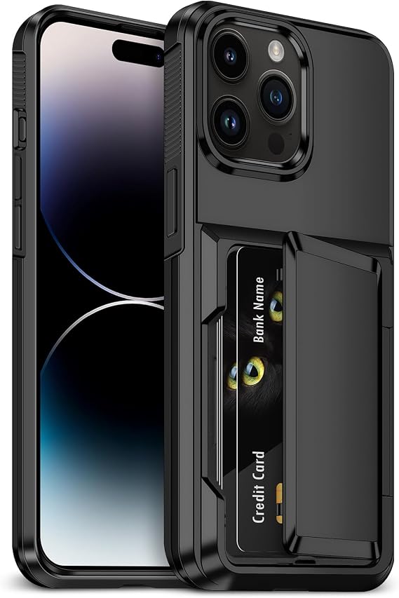 Aolcev for iPhone 14 Pro Max Case with Card Holder [Max 4 Cards] Black