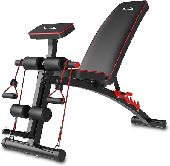 Vfit By Voit D208 Katlanabilir Kol Dayamalı Incline/Decline Ayarlanabilir Sırt Açılı Lastik Kordlu Mekik ve Ağırlık Sehpası