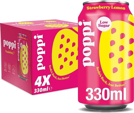 poppi Strawberry Lemon Sparkling Soda | 330ml Can| 4 Pack