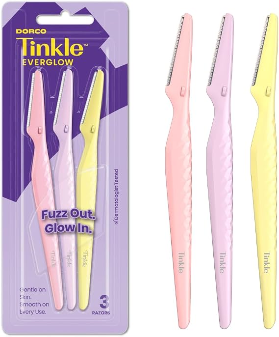Dorco Tinkle Precision Eyebrow Razors - 3-Pack Facial Hair and Peach Fuzz Remover for Smoother Skin and Flawless Eyebrow Shaping