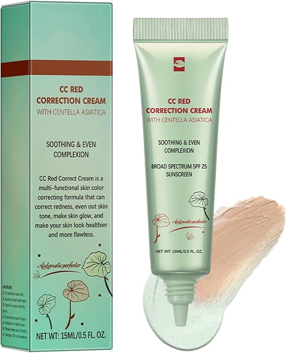 CC Red Correct with Centella Asiatica, Colour Correcting Foundation with Spf 25, Anti-Redness Green Color Correcting Foundation, Lightweight Tinted Moisturiser to Refine Texture