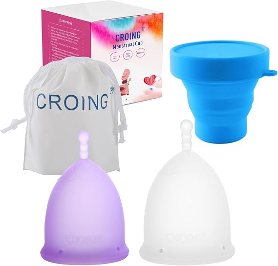 CROING 2 Pieces Menstrual Cup (Purple S and White L)