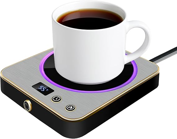 Smart Coffee Mug Warmer for Desk - Electric Cup Warmer with 3 Temperature Settings, Portable Beverage Warmer for All Mugs | Office Accessories & Gift(silver)