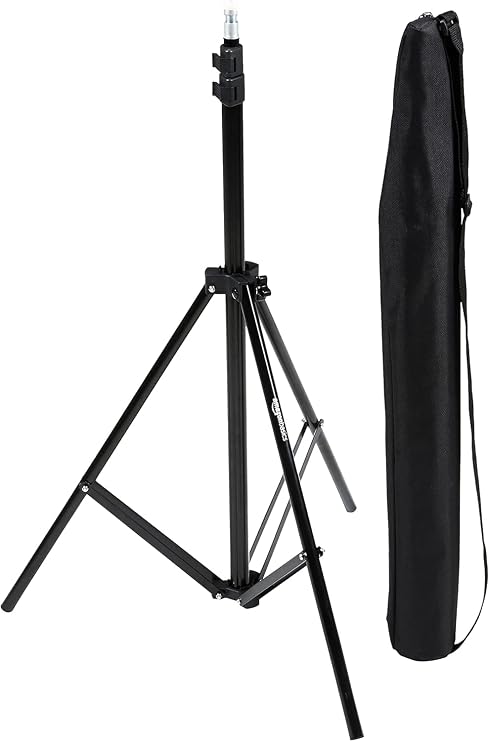 Amazon Basics 6.69ft Aluminum Lighting Stand with Photo Case for Studio and Outdoor, 2.69 lbs, Adjustable Height, Portable, 1 Pack - Black
