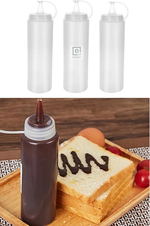 Chef Şişesi Kapaklı 700 ml Salata Sosu Zeytinyağı Ketçap Mayonez Dağıtıcı Sıkma Sosluk Şişe(4 adet)
