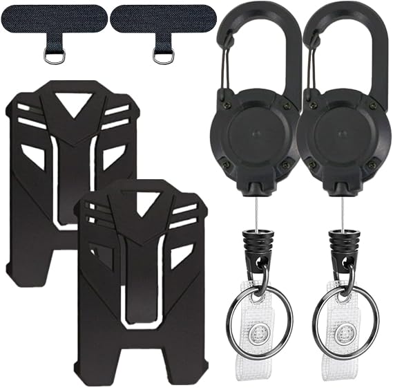 2-Pack Retractable Keychain Set - Black Retractable Lanyard with Card Holder, Badge Holder, Extendable Keyring with Clip, ID Card Holder for Phone Attachment
