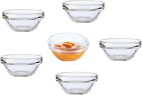 Luminarc Set of 6 Glass Dip Bowls Sauce Condiment Stacking Serving Dishes 6cm x 3cm