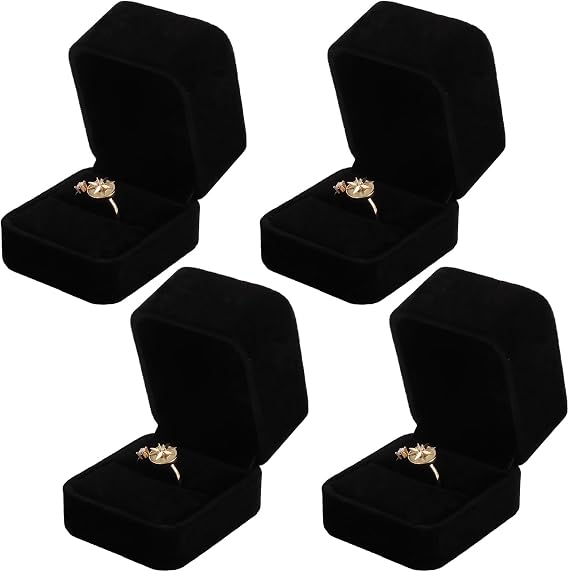ASelected 4Pcs Ring Boxes for Jewellery, Velvet Jewellery Gift Box
