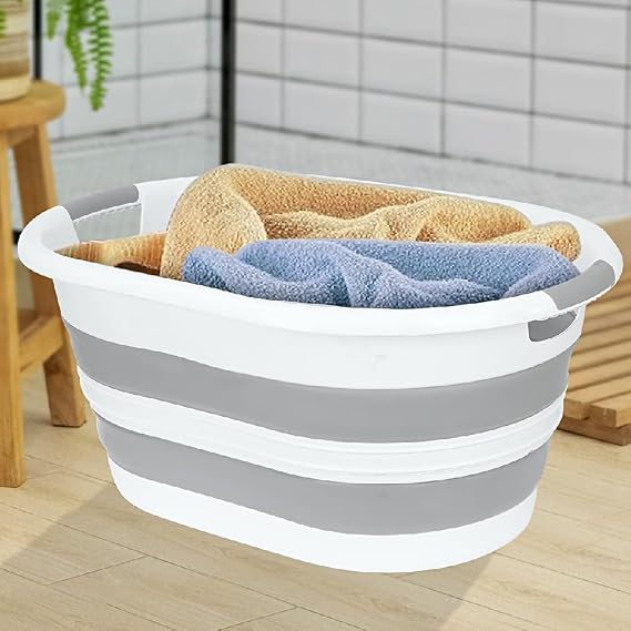Coverest 38 Litre Katlanabilir Silikon Çamaşır Sepeti Akordiyon Katlanır Sele Yer Kaplamayan Taşınabilir Ergonomik Kulplu Dayanıklı ve Hafif Depolama Sepeti Banyo ve Ev Kullanımı Kirli Sepeti