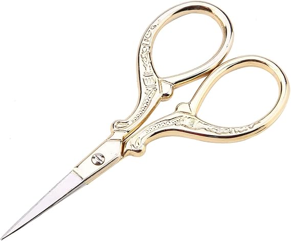 Embroidery Scissors Cross-stitch Antique Sewing Scissors Stainless steel Household Needlework Scissors Sewing Shears for DIY Craft Needle Work Art Work (Gold)